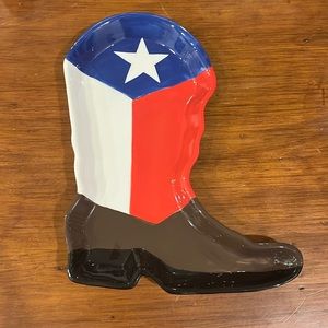 Texas TX Boot Flag Ceramic Tray Dish